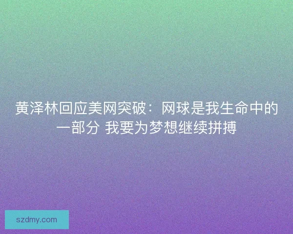 黄泽林回应美网突破：网球是我生命中的一部分 我要为梦想继续拼搏